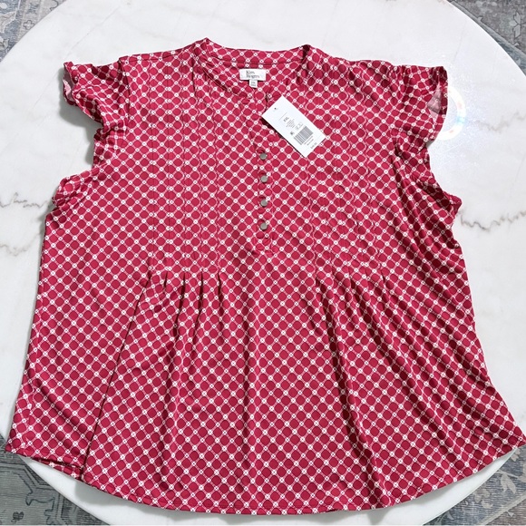 Kim Rogers Red and Cream Geometric Print Top - Picture 6 of 6